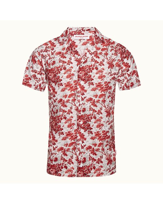Orlebar Brown Pink Travis Rose/vintage Rose Floral Print Resort Shirt for men