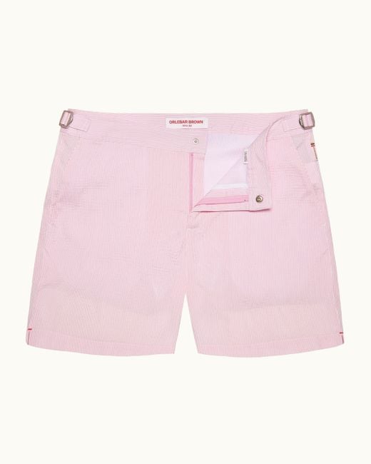 Orlebar Brown Pink Mid-Length Seersucker Stripe Swim Shorts for men