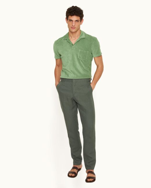 Orlebar Brown Green Tailored Fit Cotton-linen Trousers for men