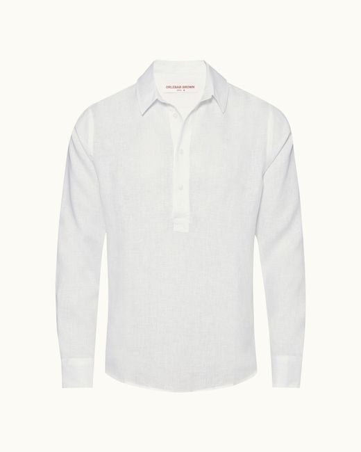 Orlebar Brown White Classic Collar Overhead Linen Shirt for men