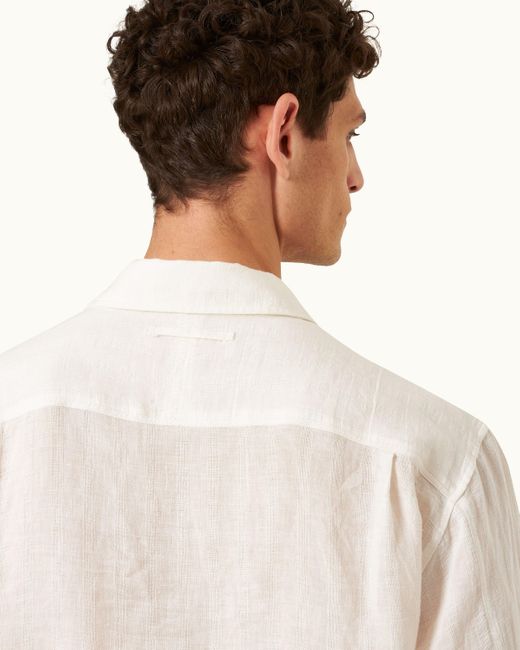 Orlebar Brown White Linen Tonal Stripe Relaxed Fit Overhead Shirt Woven for men