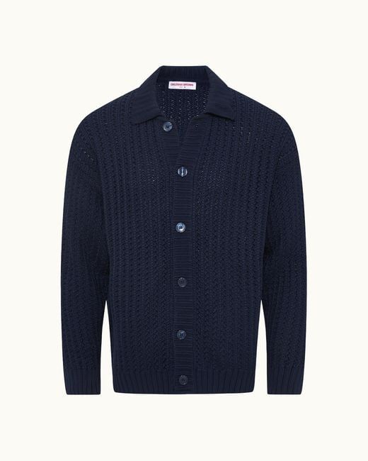 Orlebar Brown Blue Dark Crochet Knitted Shirt for men