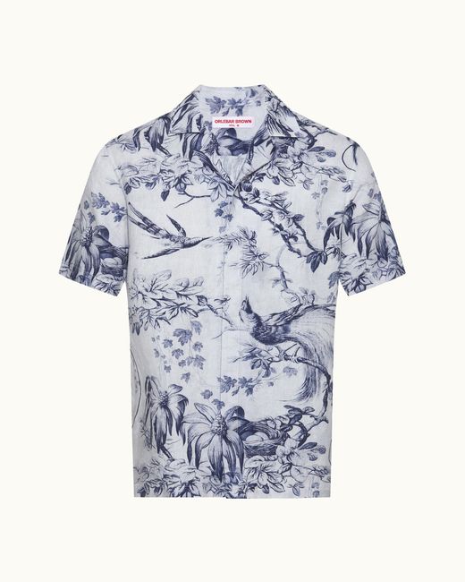 Orlebar Brown Blue Printed Linen Short Sleeve Shirt for men
