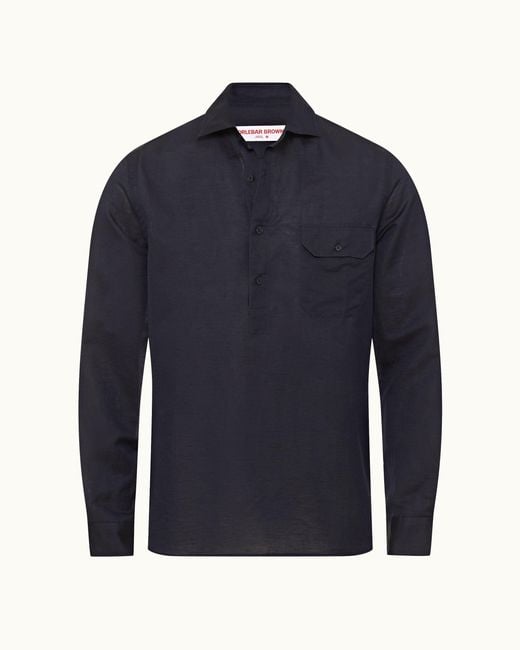 Orlebar Brown Blue Dark Luxury Overhead Polo Shirt for men