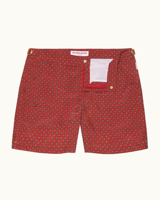 Orlebar Brown Red Mid-Length Swim Shorts With Exclusive Solstice Print for men