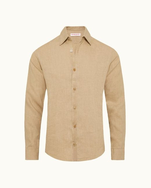 Orlebar Brown Natural Tailored Long Sleeve Linen Shirt for men