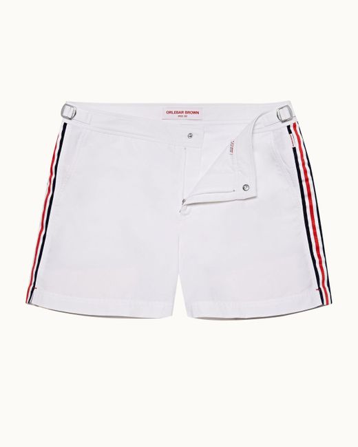 Orlebar Brown White Shorter-length Tape Stripe Swim Shorts for men