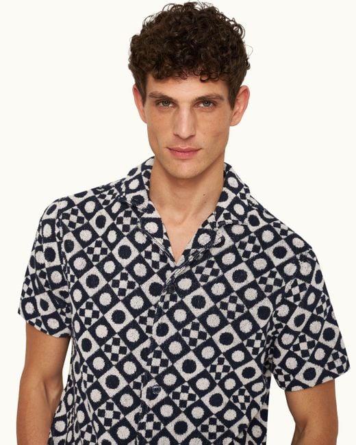 Orlebar Brown Black Domi Jacquard Capri Collar Cotton Towelling Shirt for men