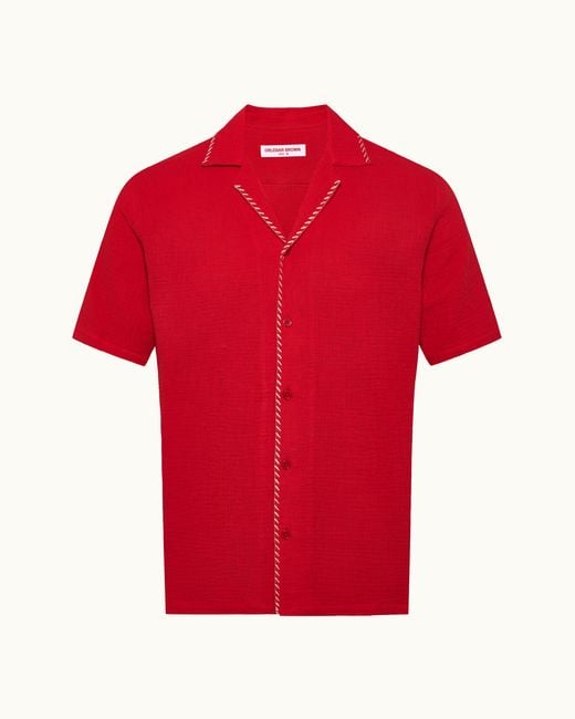 Orlebar Brown Red Ruby Short Sleeve Button Up Shirt for men