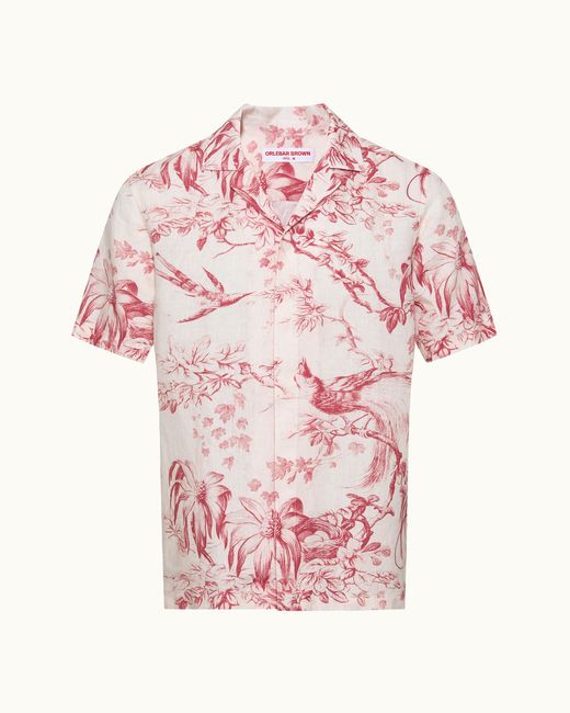 Orlebar Brown Pink Printed Linen Short Sleeve Shirt for men