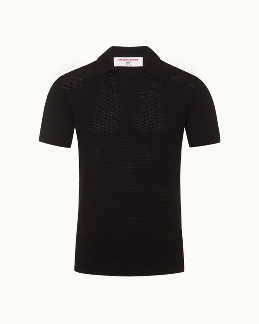 Orlebar Brown Black Tailored Fit Tie Stitch Polo Shirt for men