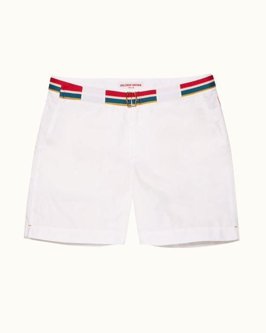 Orlebar Brown White Orlebar Luxury Tailored Swim Shorts With Striped Belt for men