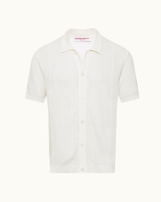 Orlebar Brown White Classic Fit Capri Collar Mercerised Cotton Shirt for men