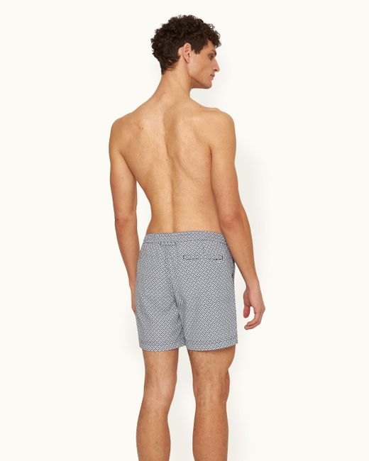 Orlebar Brown Blue Geo Print Mid-length Drawcord Swim Shorts for men