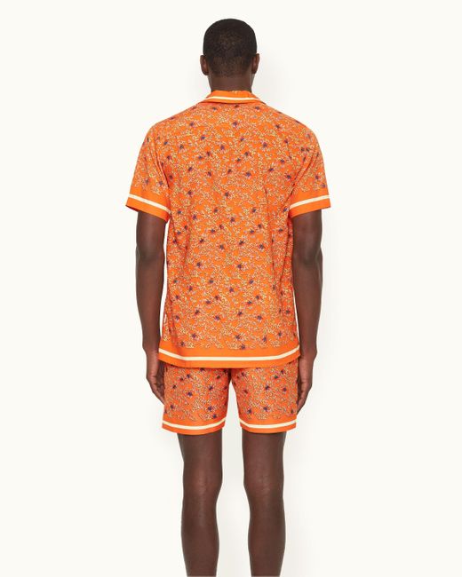 Orlebar Brown Orange Wonder Full Print Classic Fit Capri Collar Shirt for men