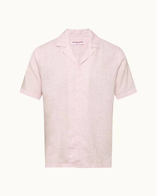 Orlebar Brown Luxury Relaxed Fit Short Sleeve Shirtpink Shirt for men