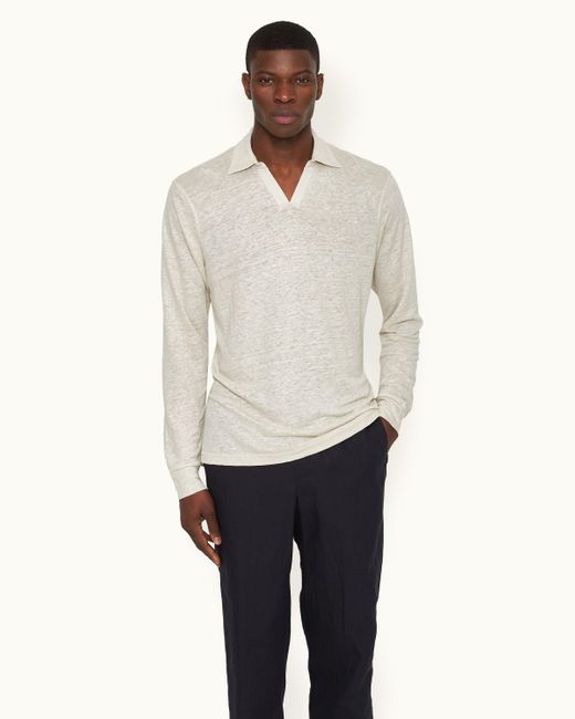 Orlebar Brown White Tailored Fit Long-sleeve Slub Linen Polo Shirt for men