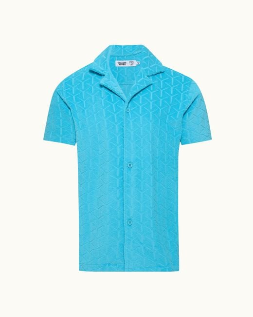 Orlebar Brown Blue And Automobili Lamborghini Jaquard Relaxed Fit Capri Collar Cotton Shirt for men