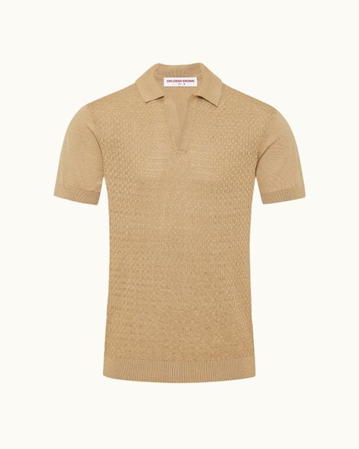 Orlebar Brown Natural Silk-Cotton Polo Shirt Lightweight Knitted Style for men