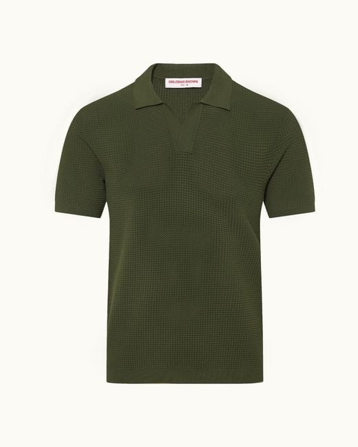 Orlebar Brown Green Mesh Stitch Polo Shirt Relaxed Resort Polo For for men