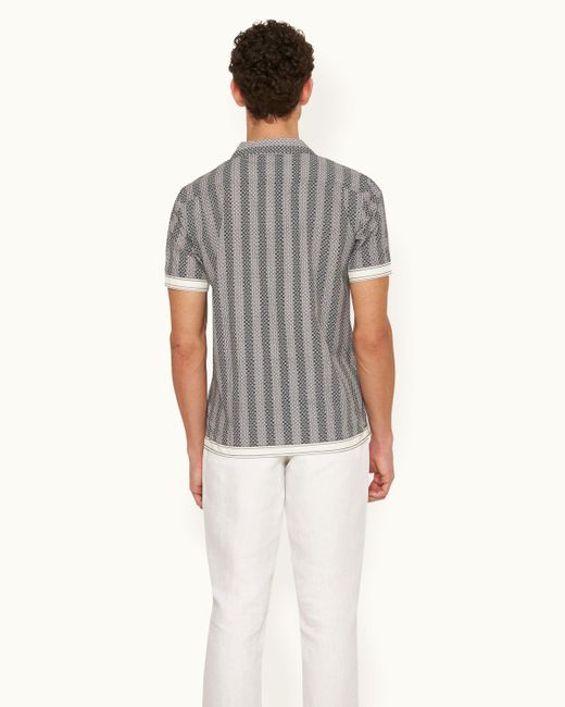 Orlebar Brown Gray Rills Print Classic Fit Capri Collar Cotton Shirt for men