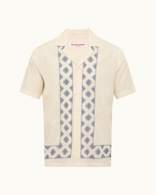 Orlebar Brown White Embroidered Jacquard Cotton Shirt for men