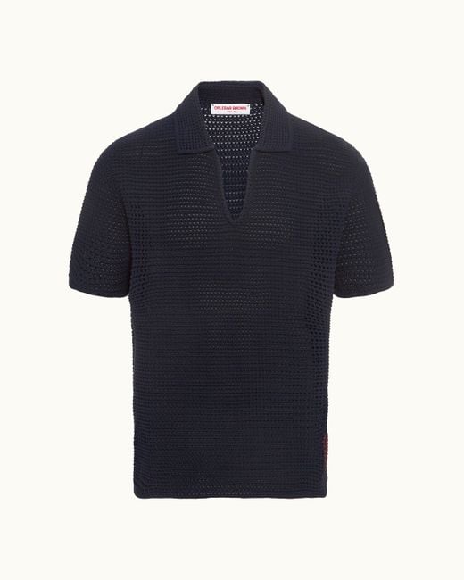 Orlebar Brown Blue Classic Fit Organic Cotton Crochet Polo Shirt for men