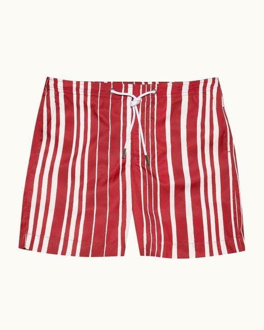 Orlebar Brown Red Sun Stripe Drawcord Swim Shorts for men