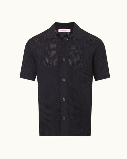 Orlebar Brown Black Crochet Polo Shirt Light Tailored Style for men