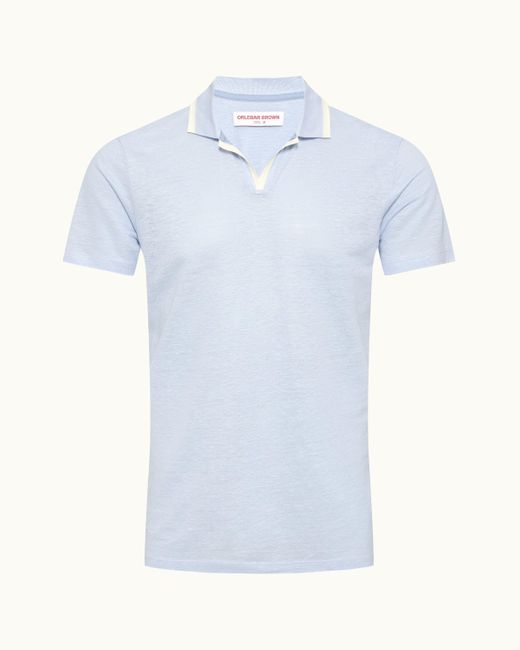 Orlebar Brown Blue Resort Collar Linen Pique Polo Shirt for men