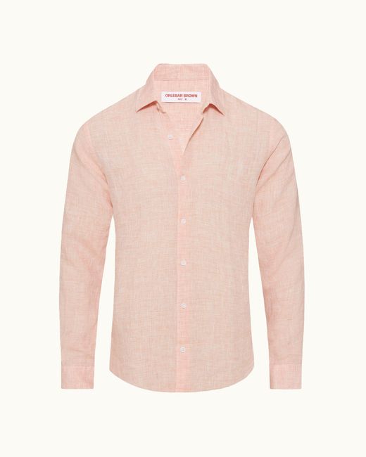 Orlebar Brown Pink Tailored Fit Classic Collar Long-Sleeve Lightweight Linen Shirt for men