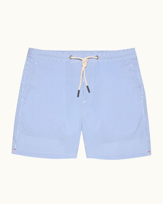 Orlebar Brown Blue Mid-Length Seersucker Stripe Drawcord Swim Shorts for men