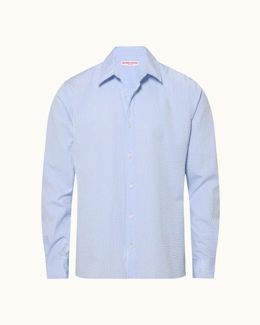 Orlebar Brown Blue Seersucker Stripe Shirt for men
