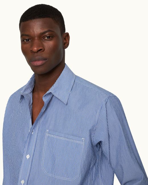 Orlebar Brown Blue Relaxed Fit Classic Collar Washed Cotton Shirt Woven for men