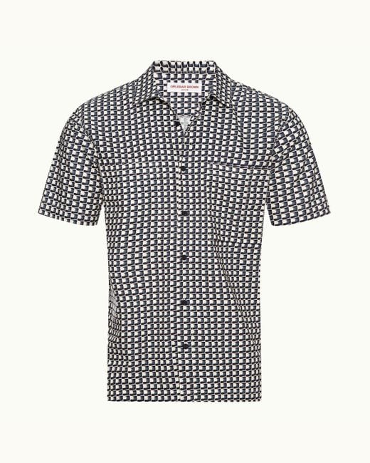 Orlebar Brown Blue Ribbon Print Classic Collar Shirt for men