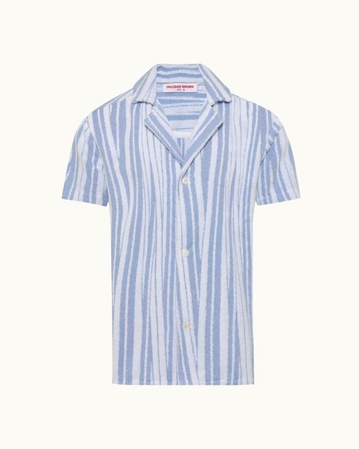 Orlebar Brown Blue Stripe Luxury Towelling Shirt for men