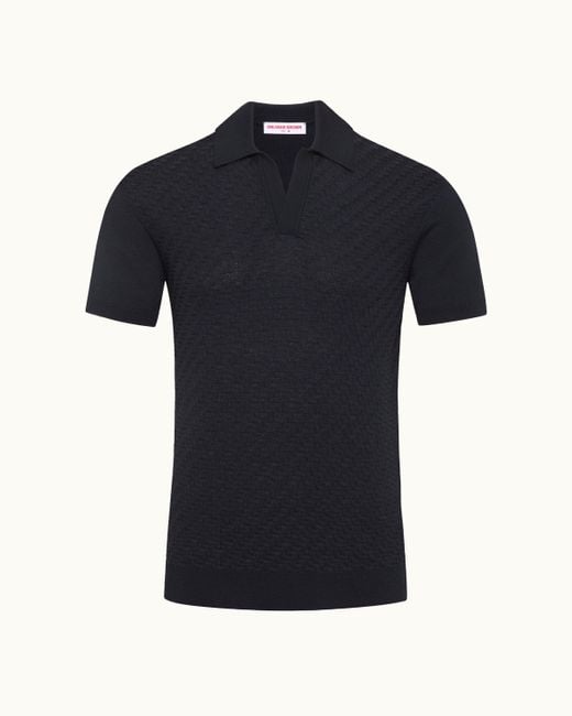Orlebar Brown Black Tailored Fit Silk And Cotton Blend Jacquard Polo Shirt for men