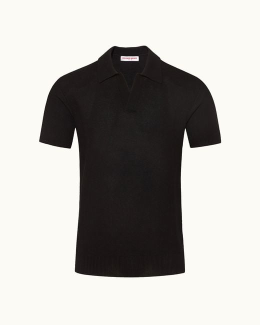Orlebar Brown Black Tailored Fit Knitted Polo Shirt for men