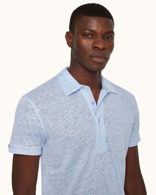 Orlebar Brown Blue Tailored Fit Linen Polo Shirt for men