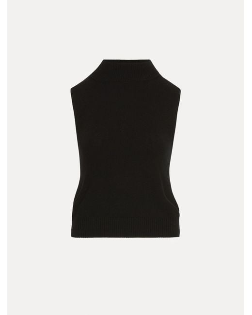 Oscar de la Renta Black Sleeveless Mock Neck Ribbed Pullover