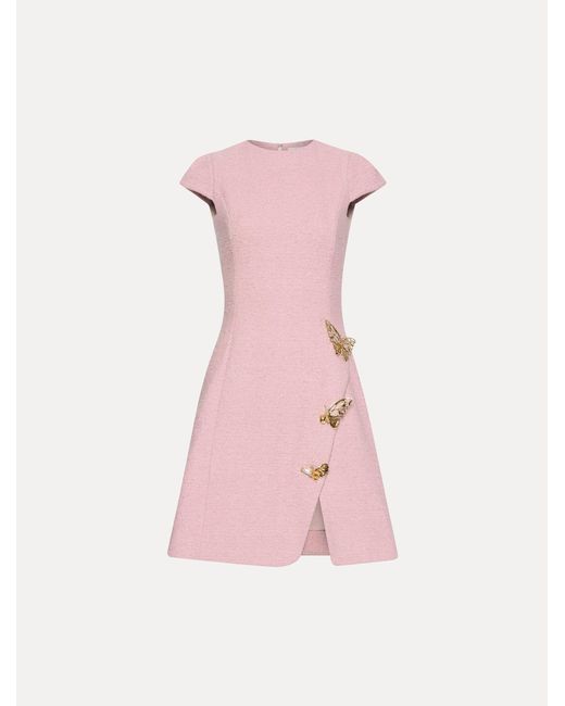 Oscar de la Renta Pink Butterfly-Detailed Tweed Dress