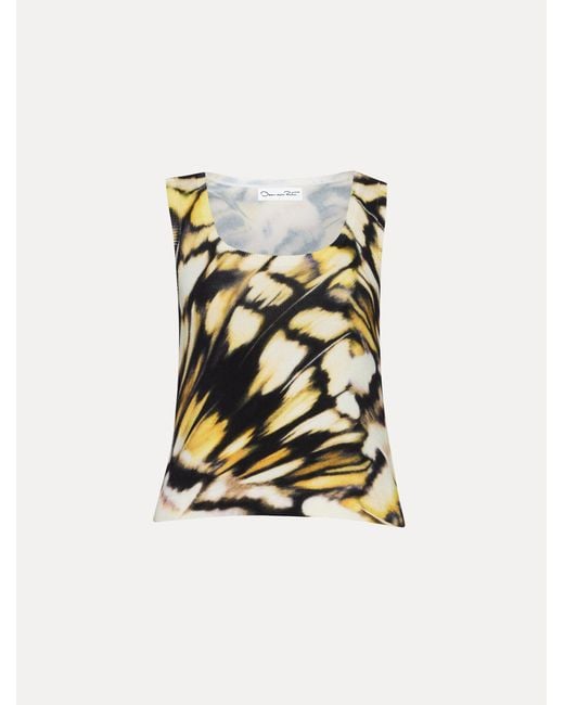 Oscar de la Renta White Abstract Butterfly Printed Tank