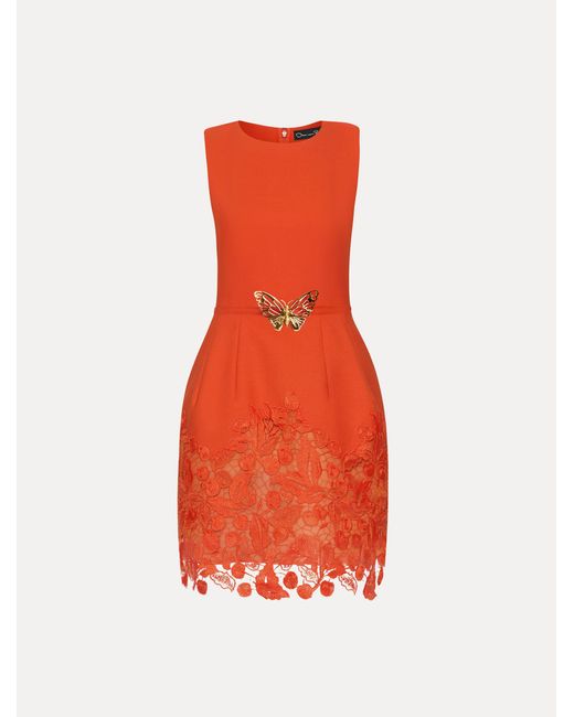 Oscar de la Renta Orange Cherry Guipure Lace Mini Dress