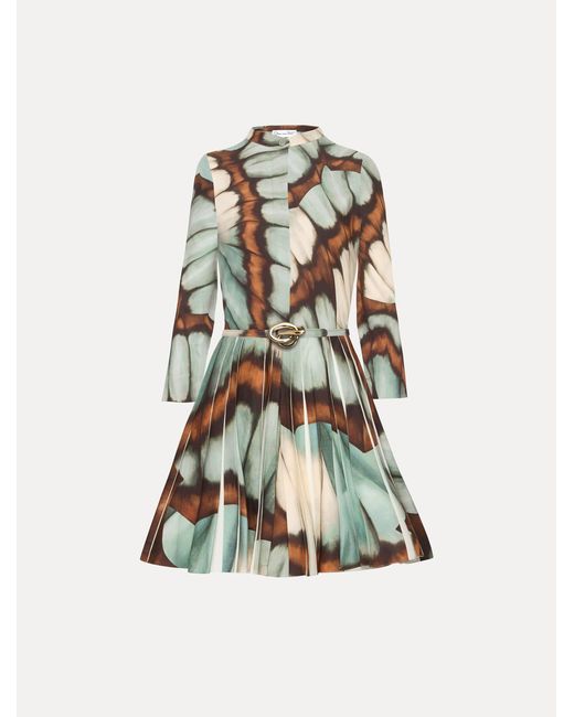 Oscar de la Renta White Abstract Butterfly Cotton Poplin Mini Dress