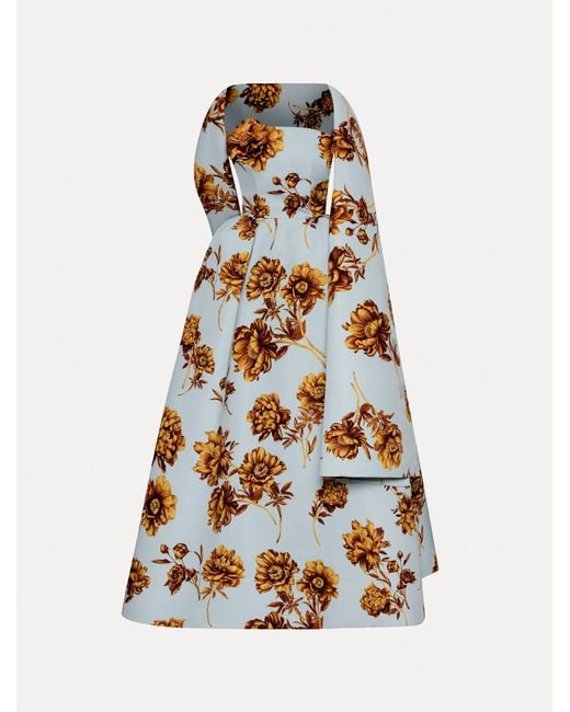 Oscar de la Renta White Peony Faille Gown With Shawl