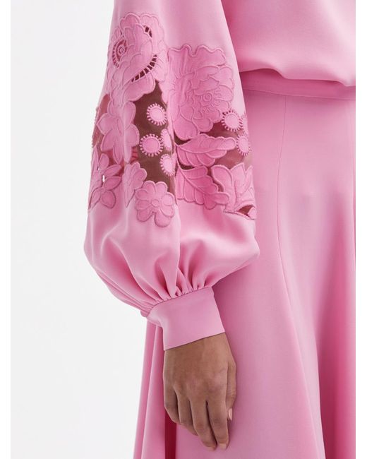 Oscar de la Renta Pink Mixed Botanical Embroidered Blouse