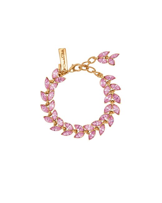 Oscar de la Renta Pink Crystal Leaves Bracelet