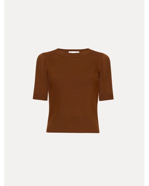 Oscar de la Renta Brown Short Sleeve Wool Pullover