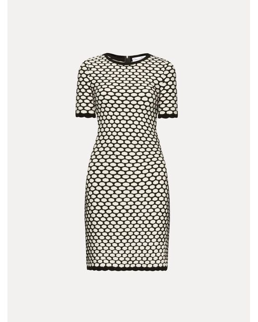 Oscar de la Renta White Honeycomb Sequin Knit Dress
