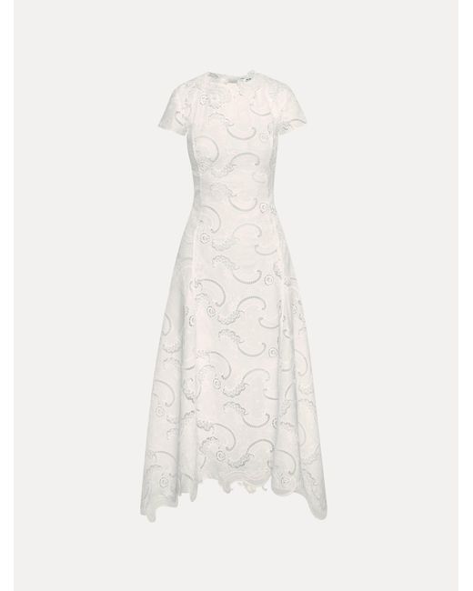 Oscar de la Renta White Scroll Guipure Dress